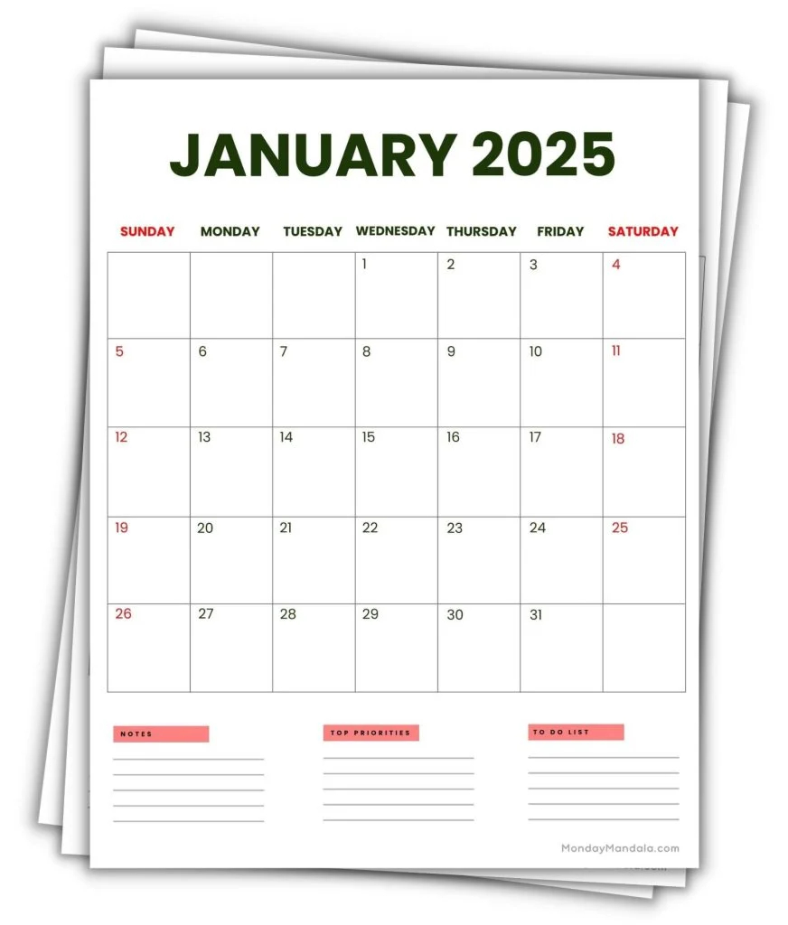 Free Printable 2025 Vertical Monthly Calendar With Holidays