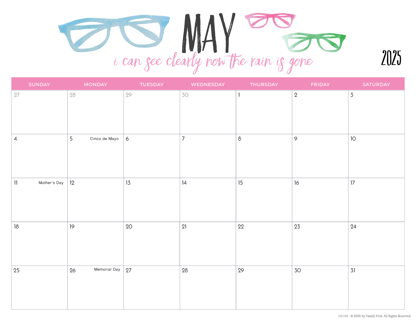 Free 2025 Printable Calendar One Page Free Download