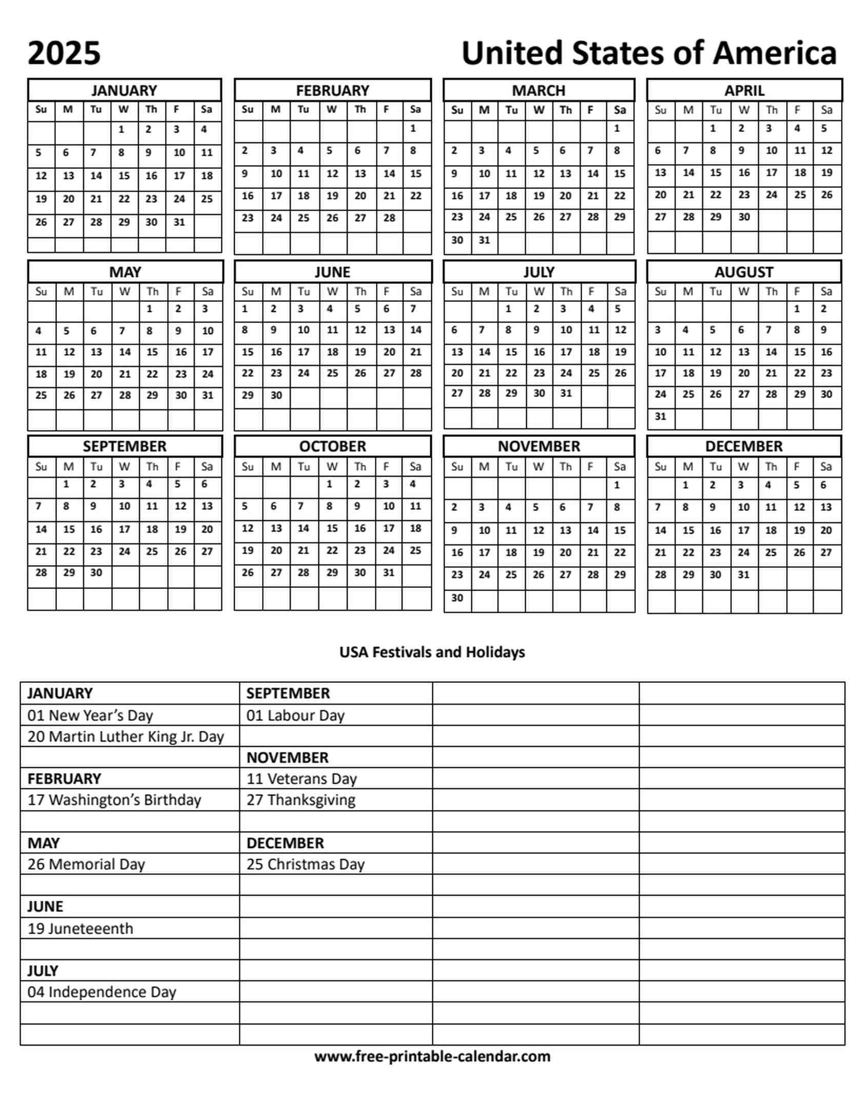 2025 Us Holiday Calendar