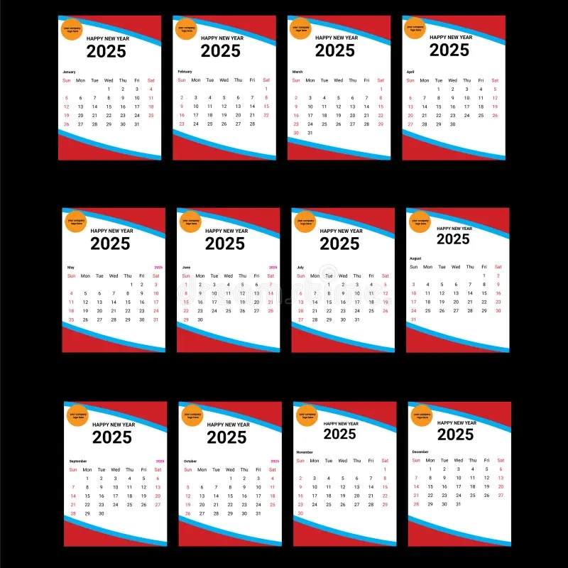 2025 Wall Calendar Template Modern 12 Months January To December Date Layout Stock Vector Illustration Of April January 340016491