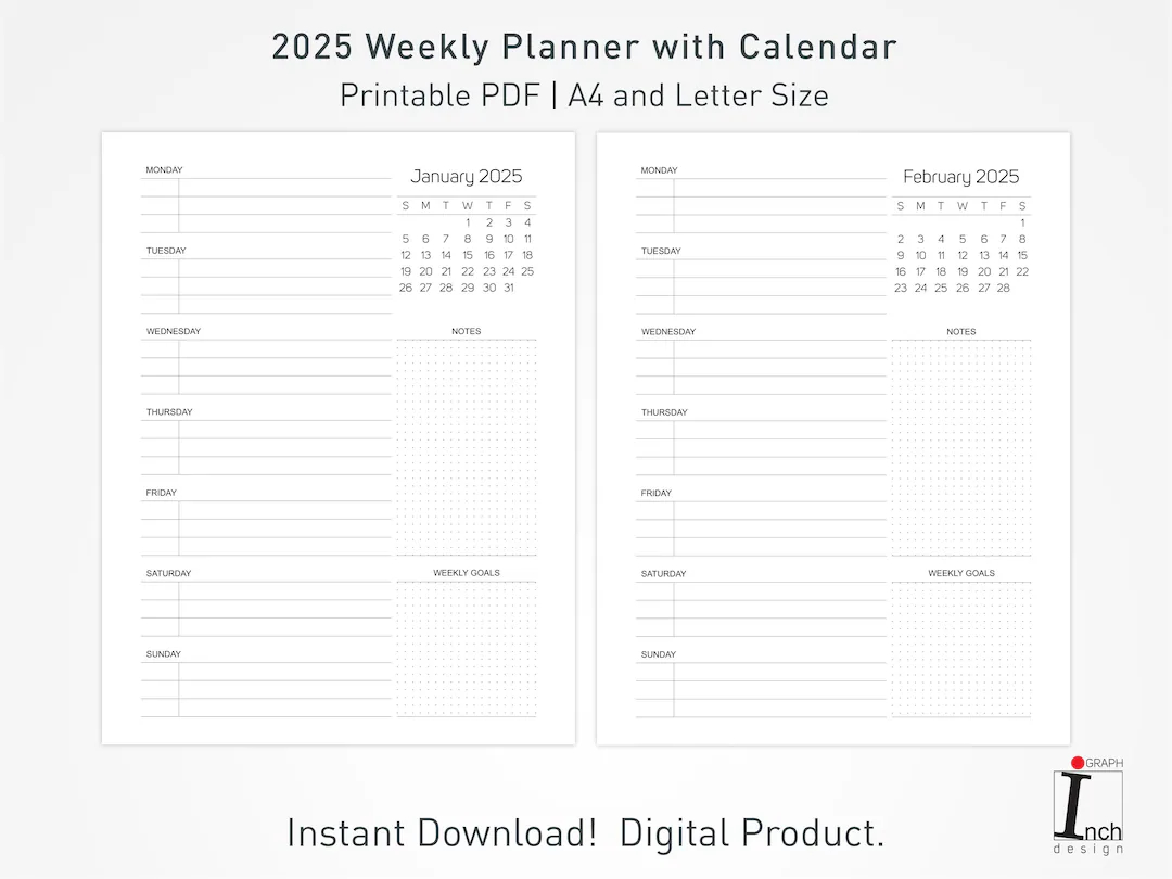 2025 Weekly Planner With Calendar Printable Planner And Organizer Weekly Schedule Notebook For Daily Notes Etsy 2025 Weekly Planner With Calendar Printable Planner And Organizer Weekly Schedule Notebook For Daily Notes Etsy