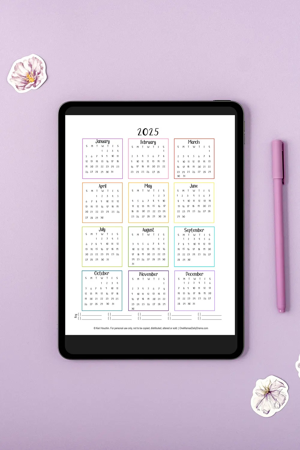 2025 year at a glance calendar printable