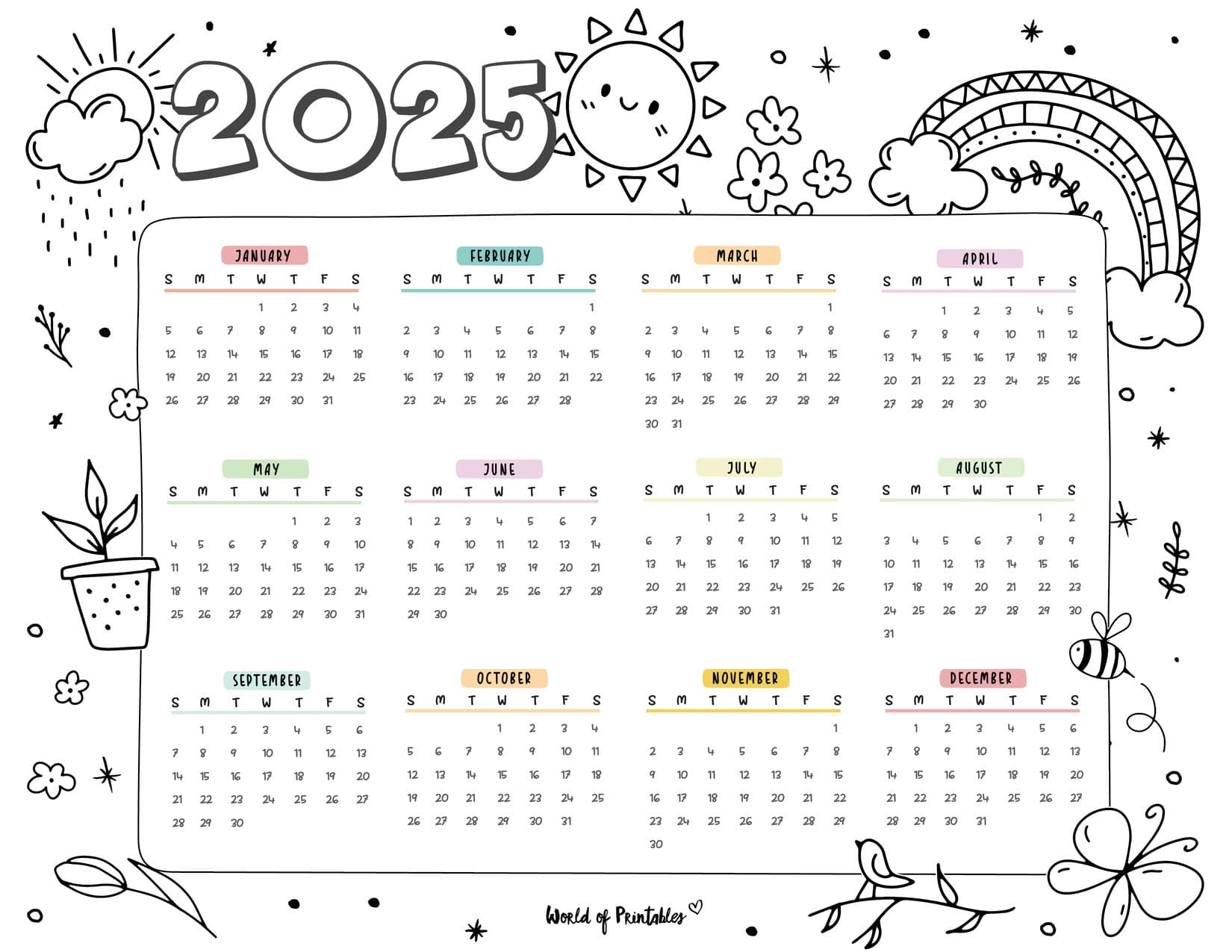 Printable Pretty 2025 Calendar