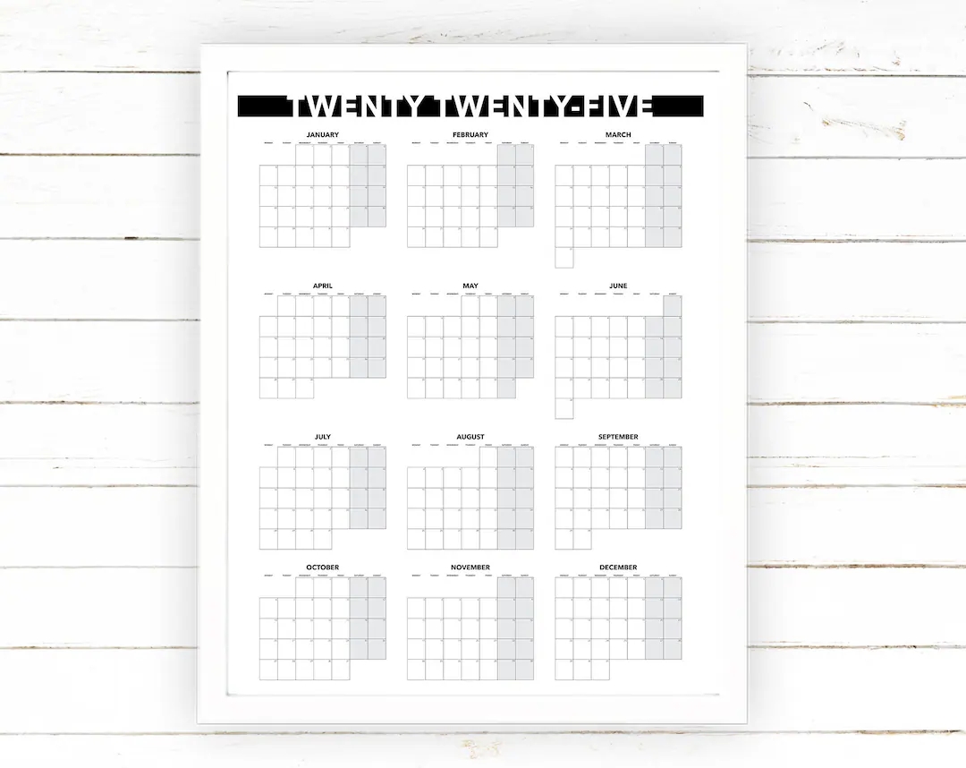 2025 Yearly Calendar Monthly View Printable Blank Dated Month By Month Year View Extra Large Wall Calendar Digital Printable Etsy