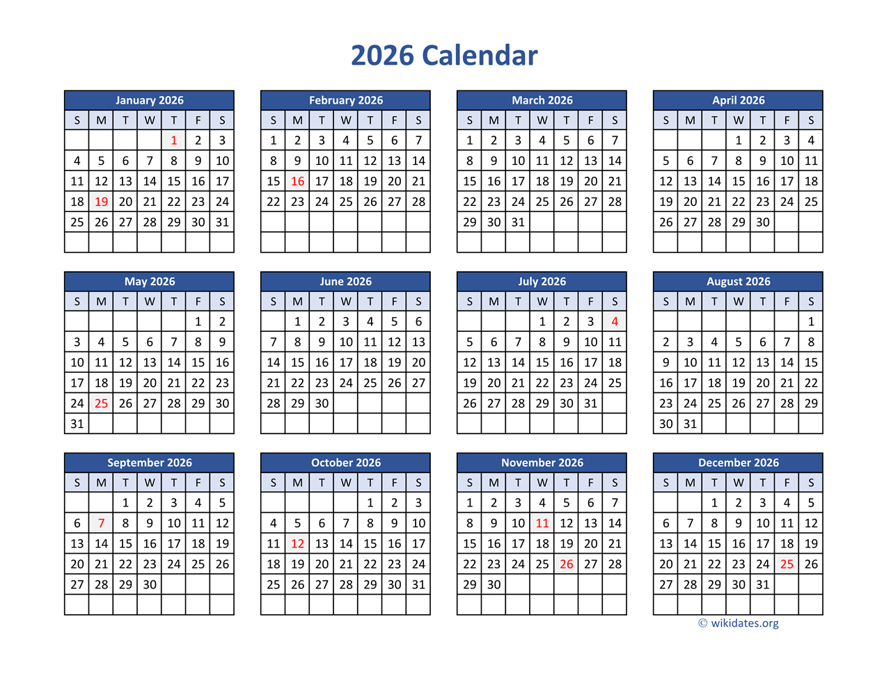 2026 Calendar Printable Pdf Free Download