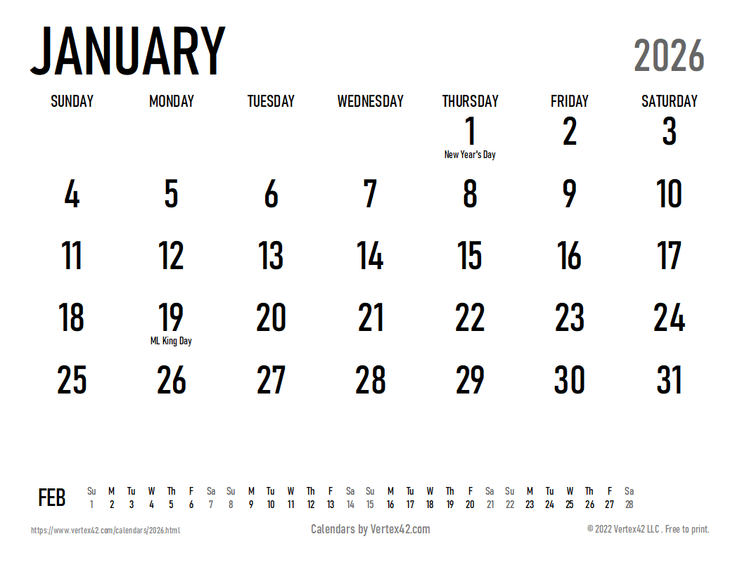 2026 Printable Blank Calendar