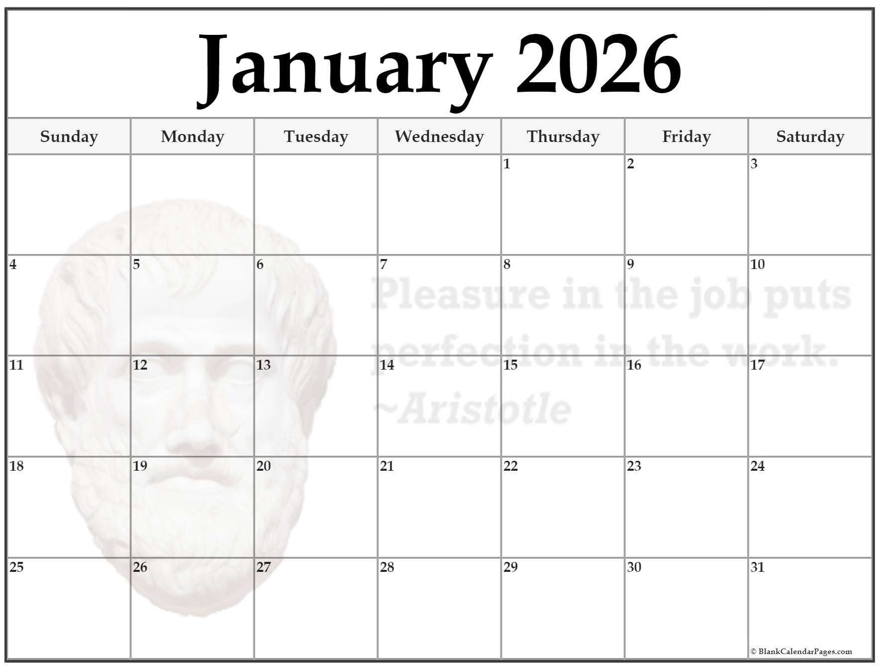 Jan Calendar 2026 Printable