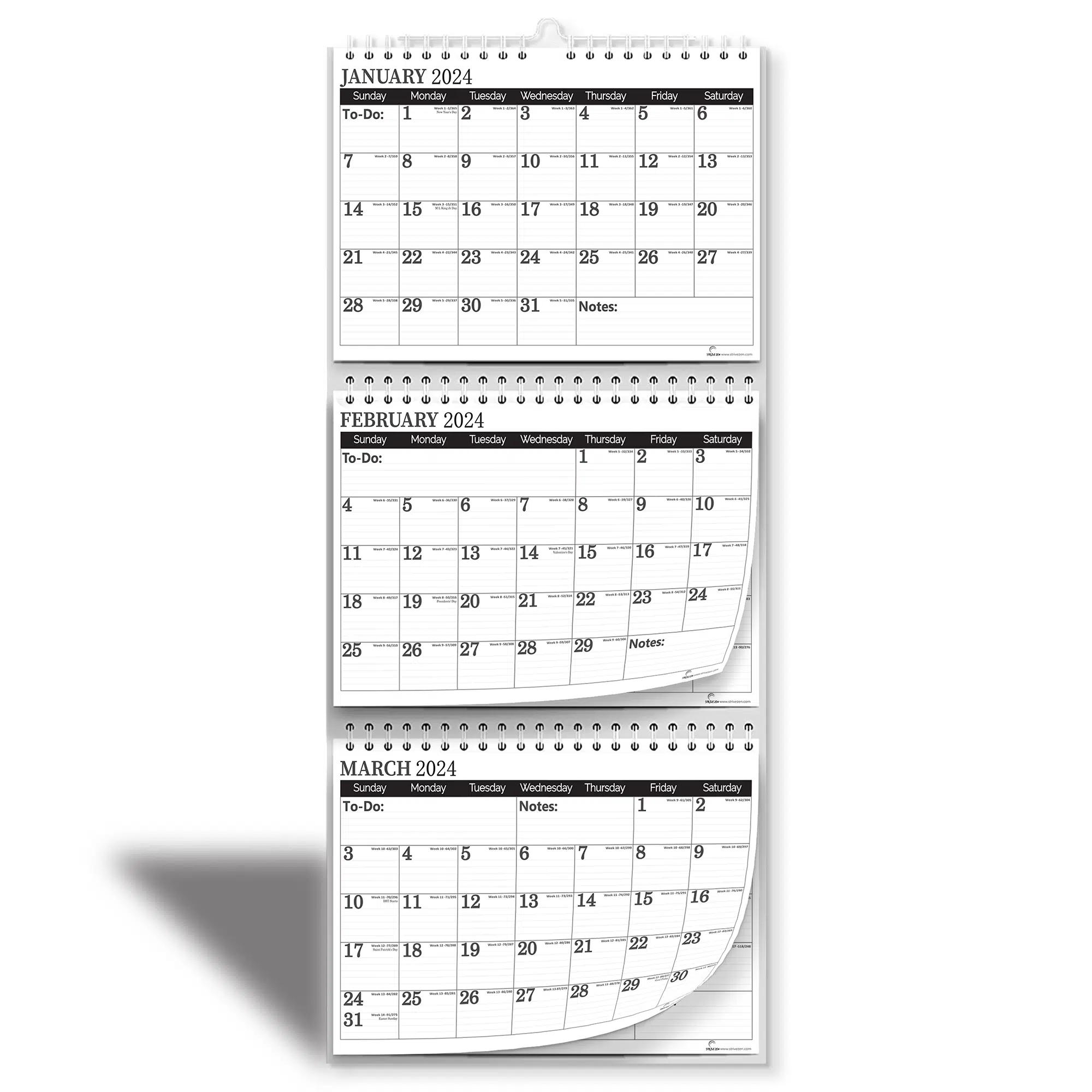 3 Month View Wall Calendar Minimalist 2025 2026 StriveZen
