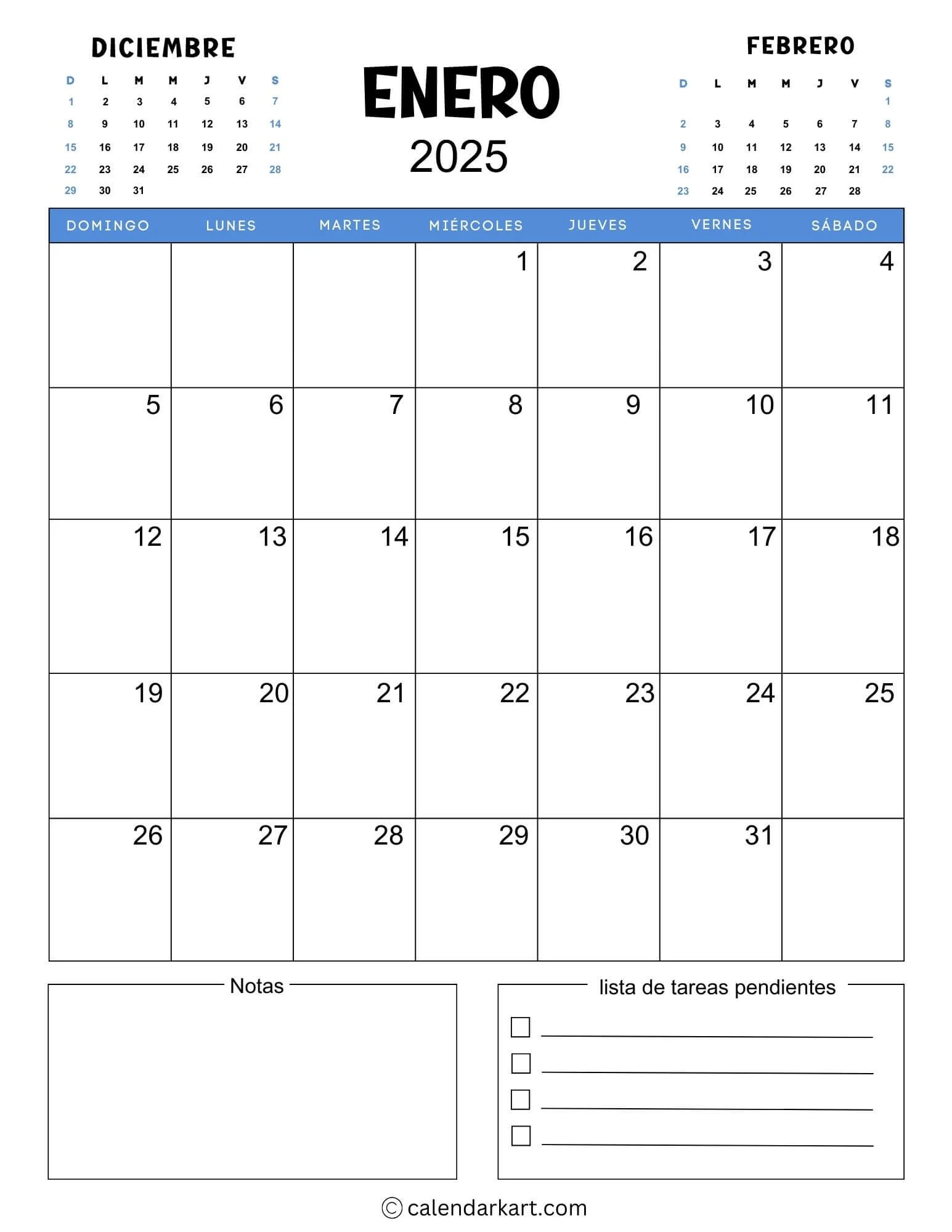 Blank Printable January Calendar