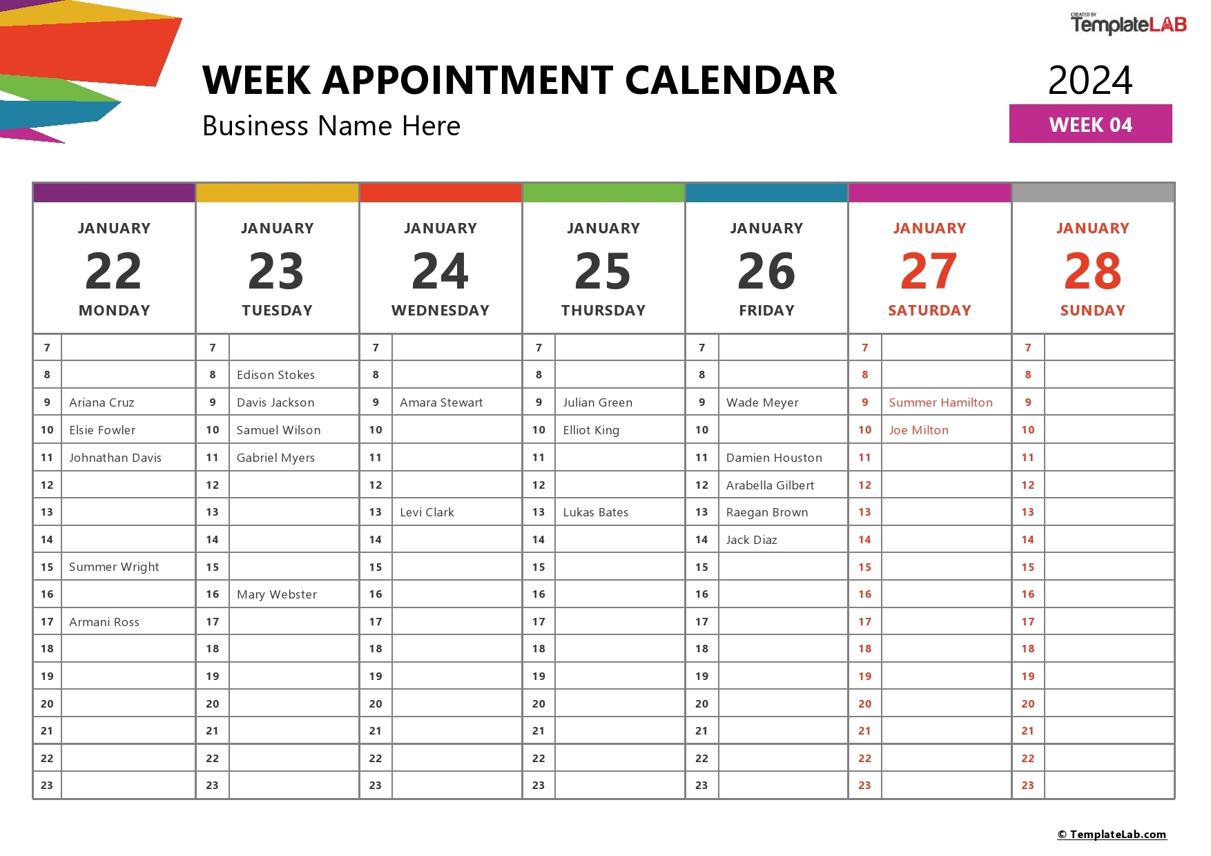 Printable Weekly Appointment Calendar 2025