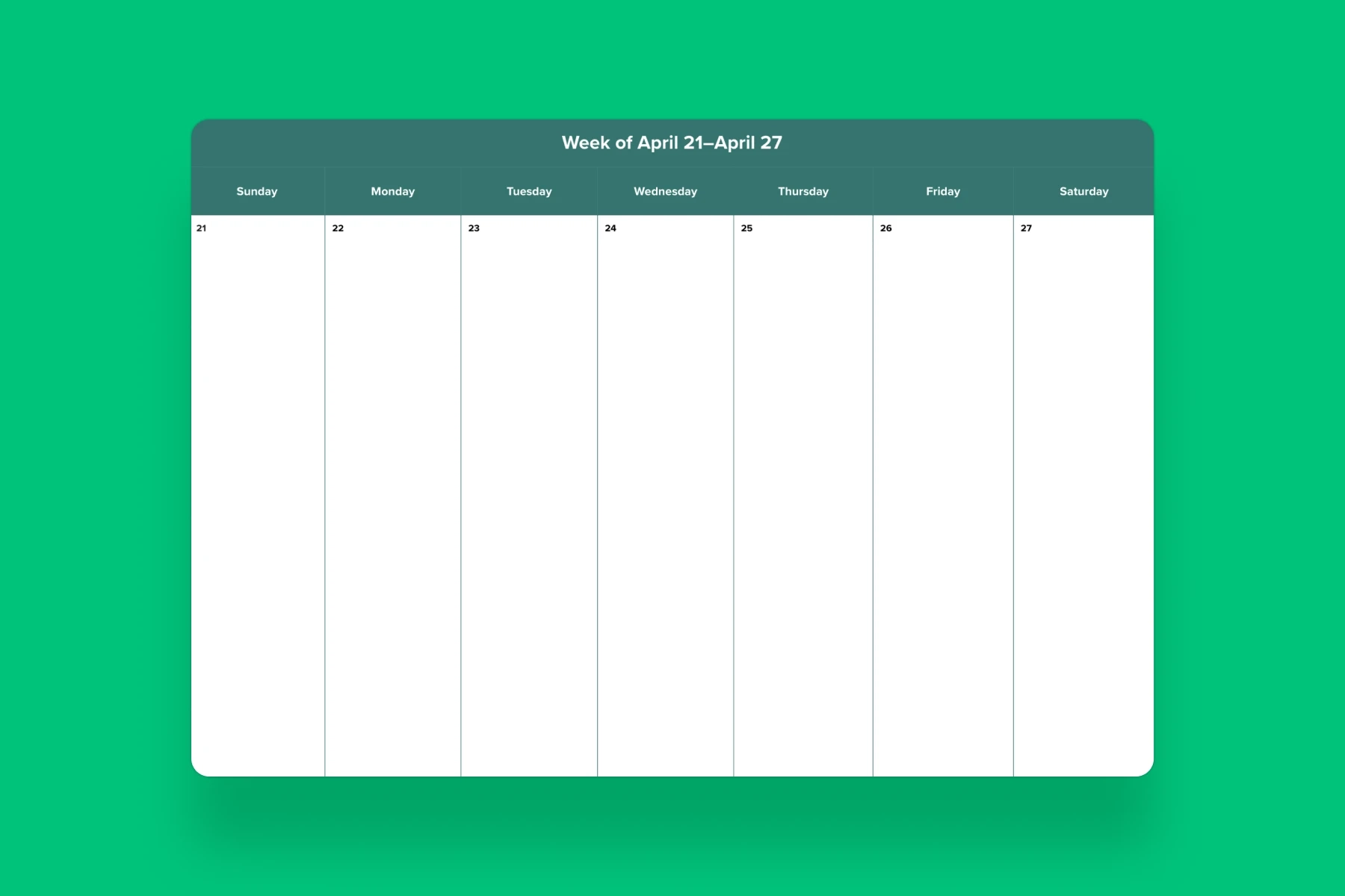 7 day Week Calendar Template Mural