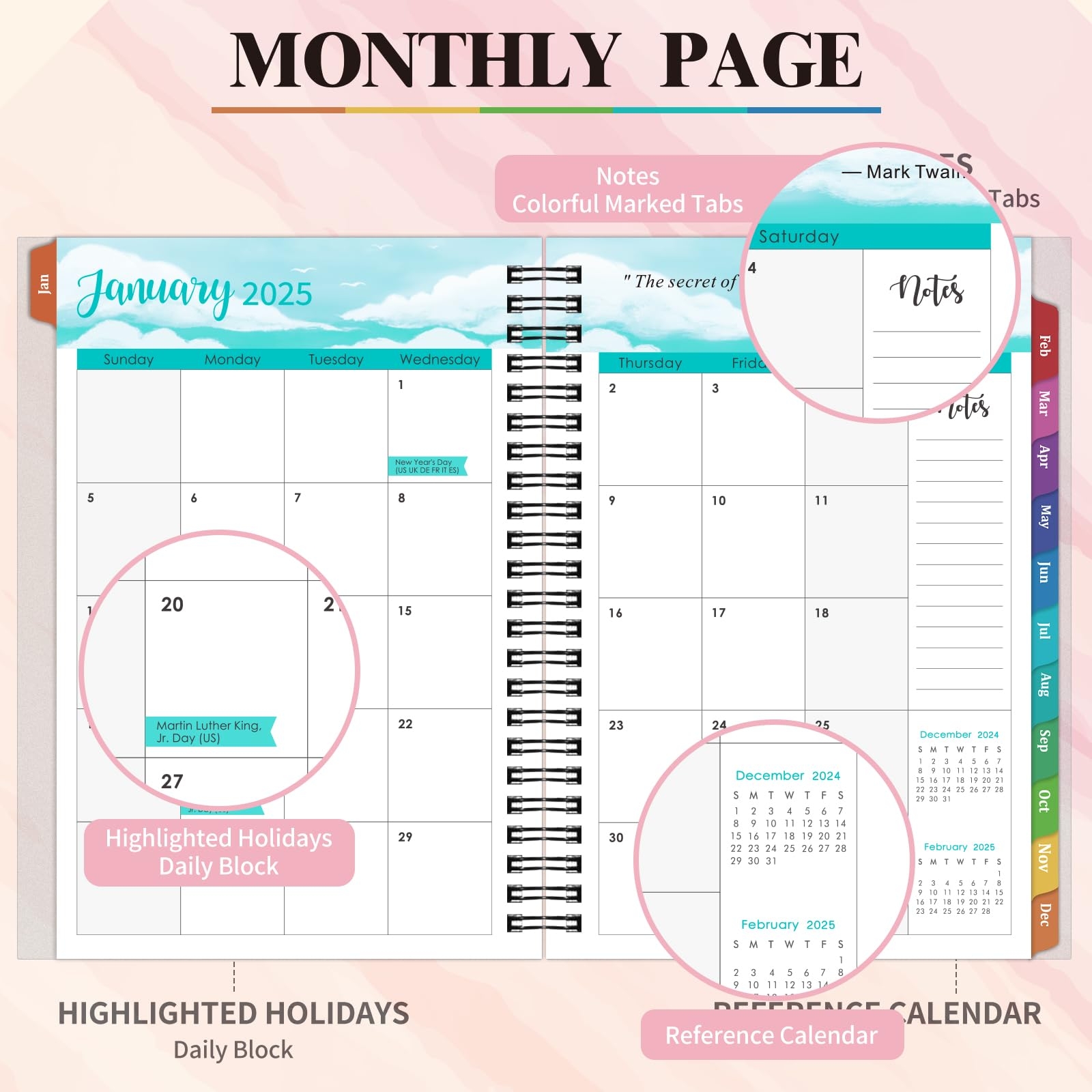 Amazon 2025 Planner Planner 2025 Jan 2025 Dec 2025 8 4 X 6 3 2025 Planner Weekly And Monthly With Tabs Thick Paper And Waterproof PP Cover Pink Office Products