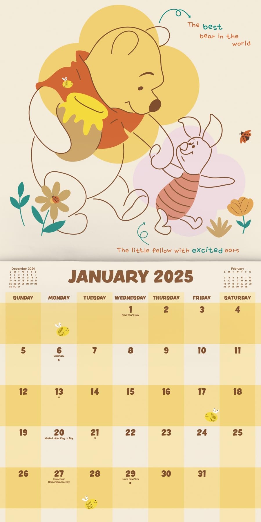 Amazon 2025 Winnie The Pooh Wall Calendar Push Pins Office Products