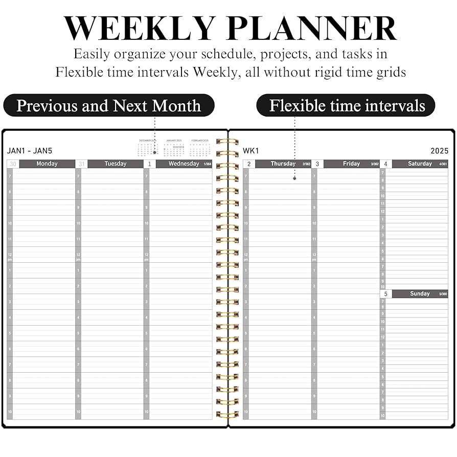 Amazon DOURA Hourly Appointment Planner 2025 Weekly Appointment Book Jan 2025 Dec 2025 2025 Hourly Planners For School Office Home Planning Calendar Planner With Flexible Cover 8 7 X 11 Black Office Products