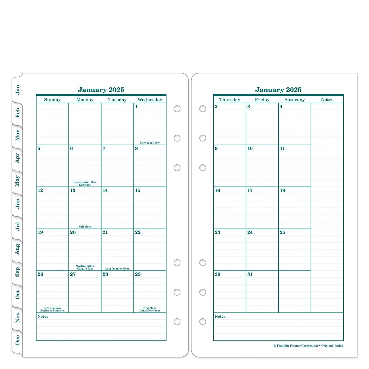 Amazon FranklinCovey Original Two Page Monthly Calendar Tabs Pocket Jan 2025 Dec 2025 Office Products