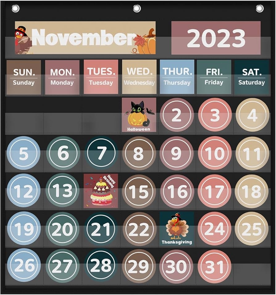 Amazon Monthly Calendar Pocket Chart For Classroom With 88 Cards Printed Days Of The Week And Reusable Learning For Home Or Kindergarten Teacher Must Have Supplies That Fits Any School D cor Black 