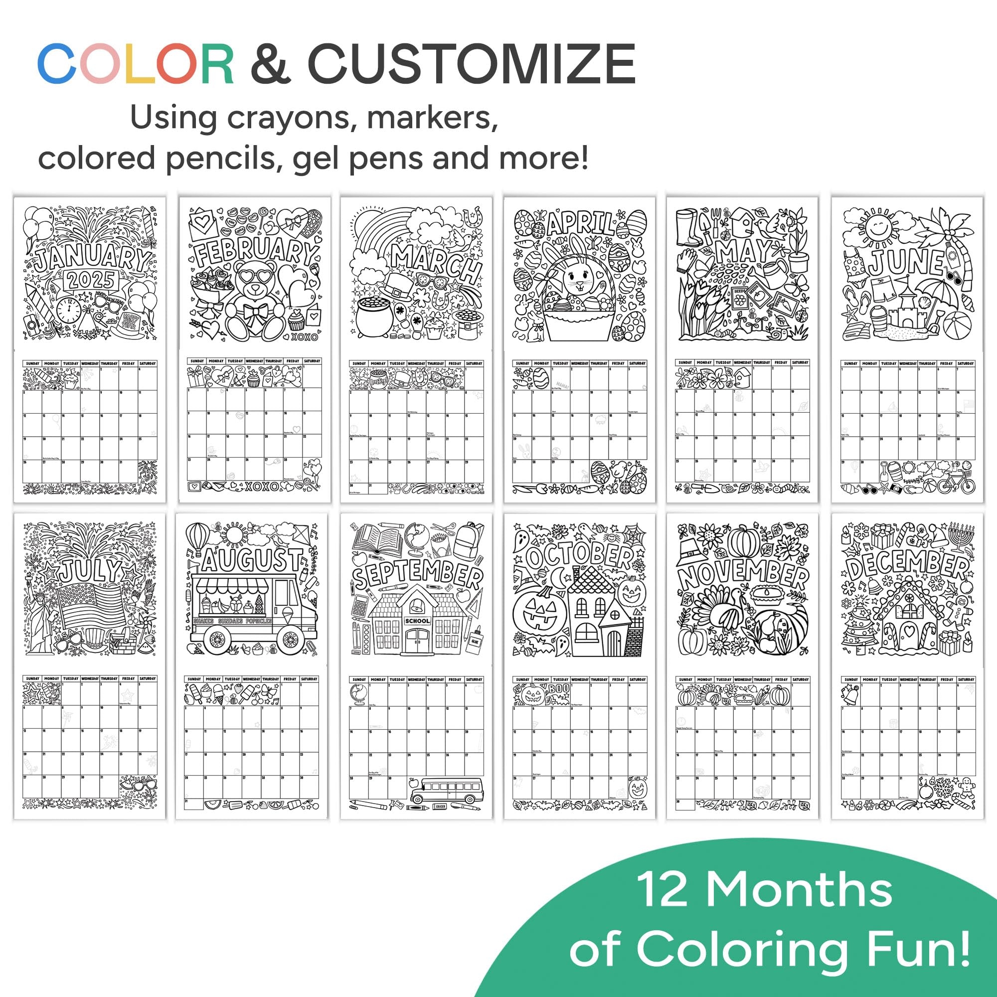 Printable Coloring Calendar For July 2025