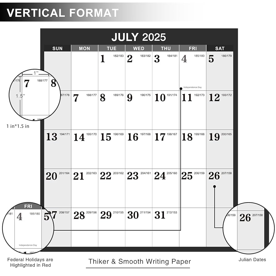 Amazon Yearly Wall Calendar 2025 2026 Wall Calendar 2025 2026 Yearly Wall Planner With Julian Date From July 2025 June 2026 Thick Paper Vertical 22 8 X 34 4 Open Gray Office Products