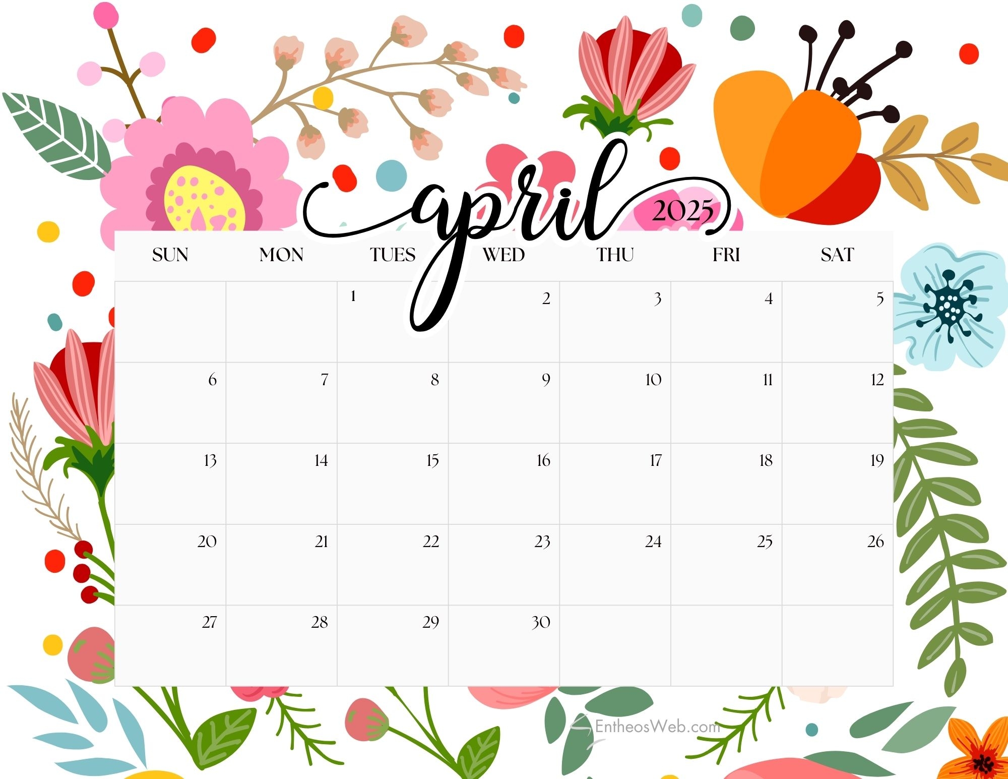 April 2025 Calendar Printables EntheosWeb