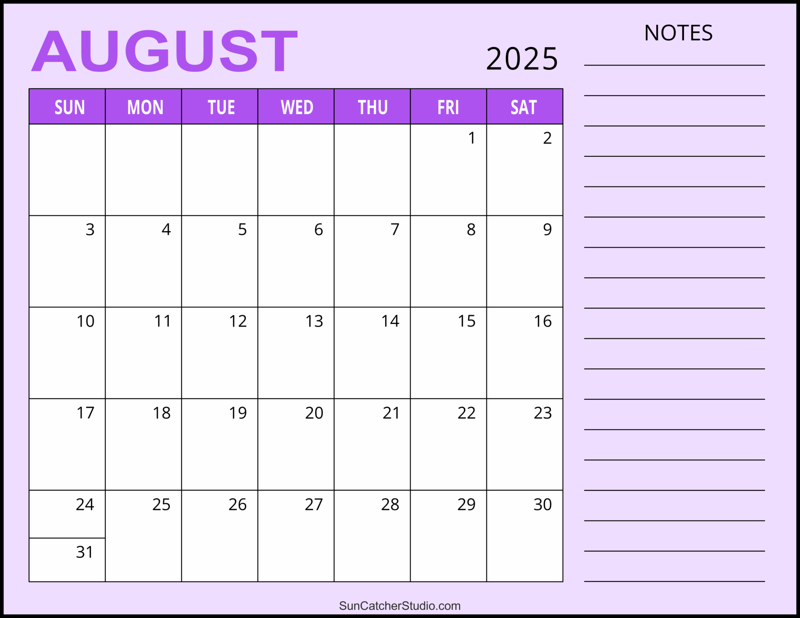 Blank August Calendar Printable