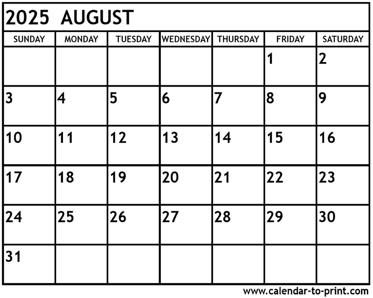 June Calendar 2025 Printable August Calendar 2026 Printable