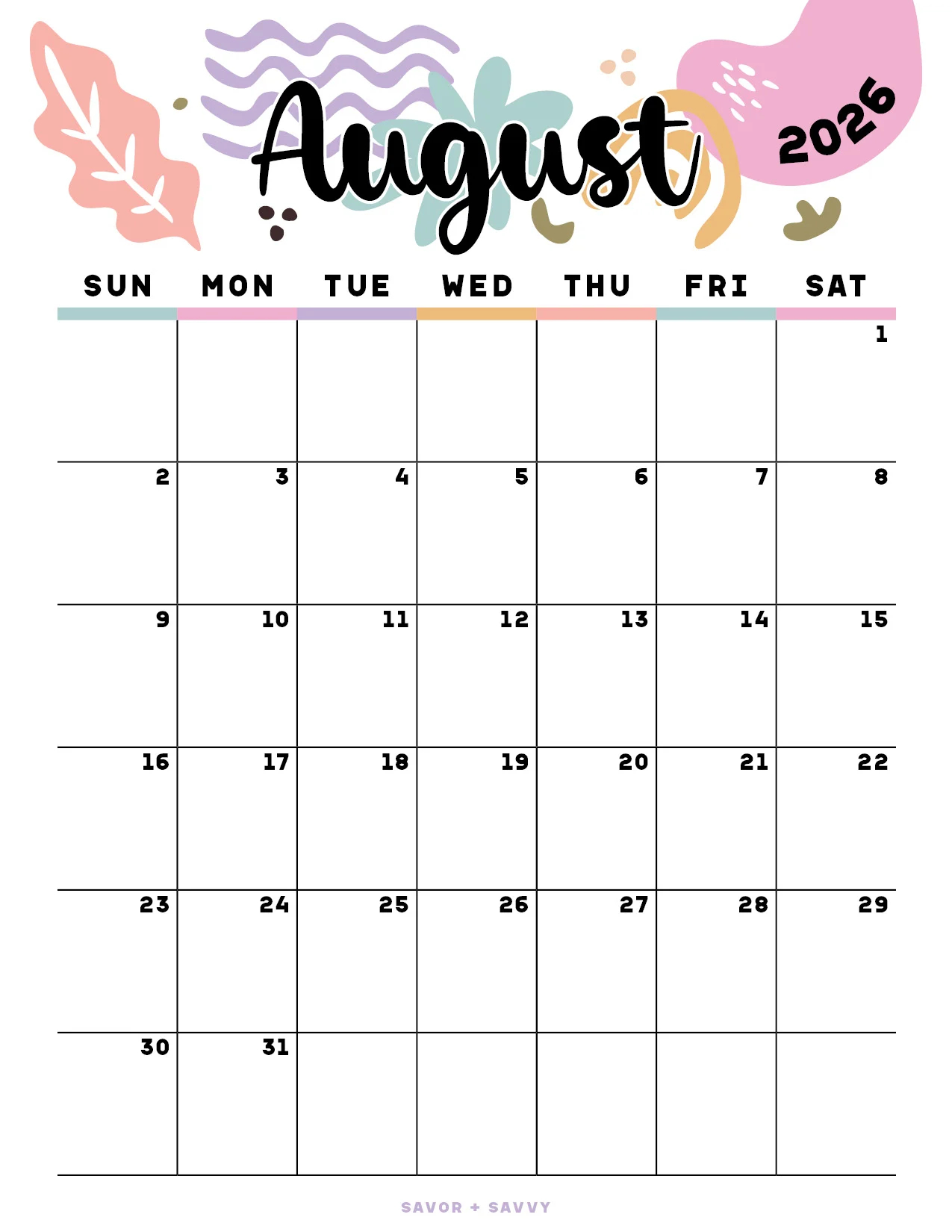 august 2026 calendar templates 14 free printables savor savvy august 2026 calendar templates 14 free printables savor savvy