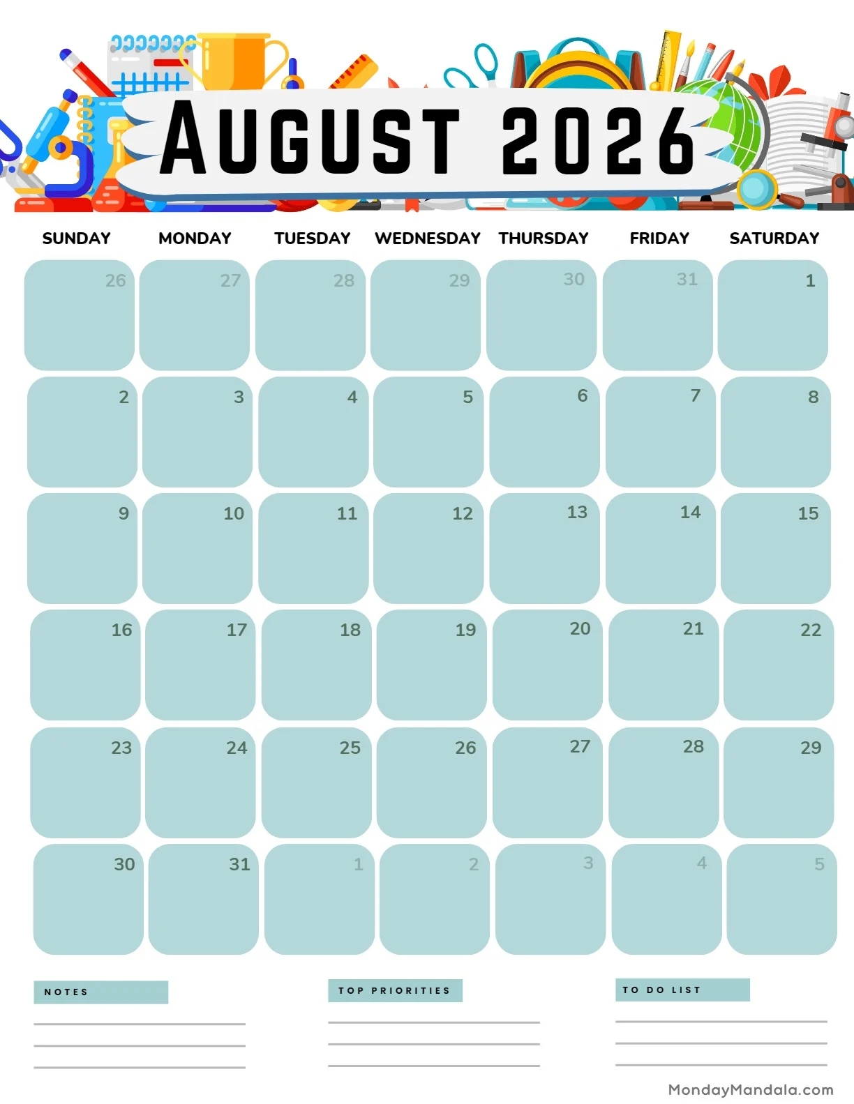 Free Printable August Calendar By Towncalendars