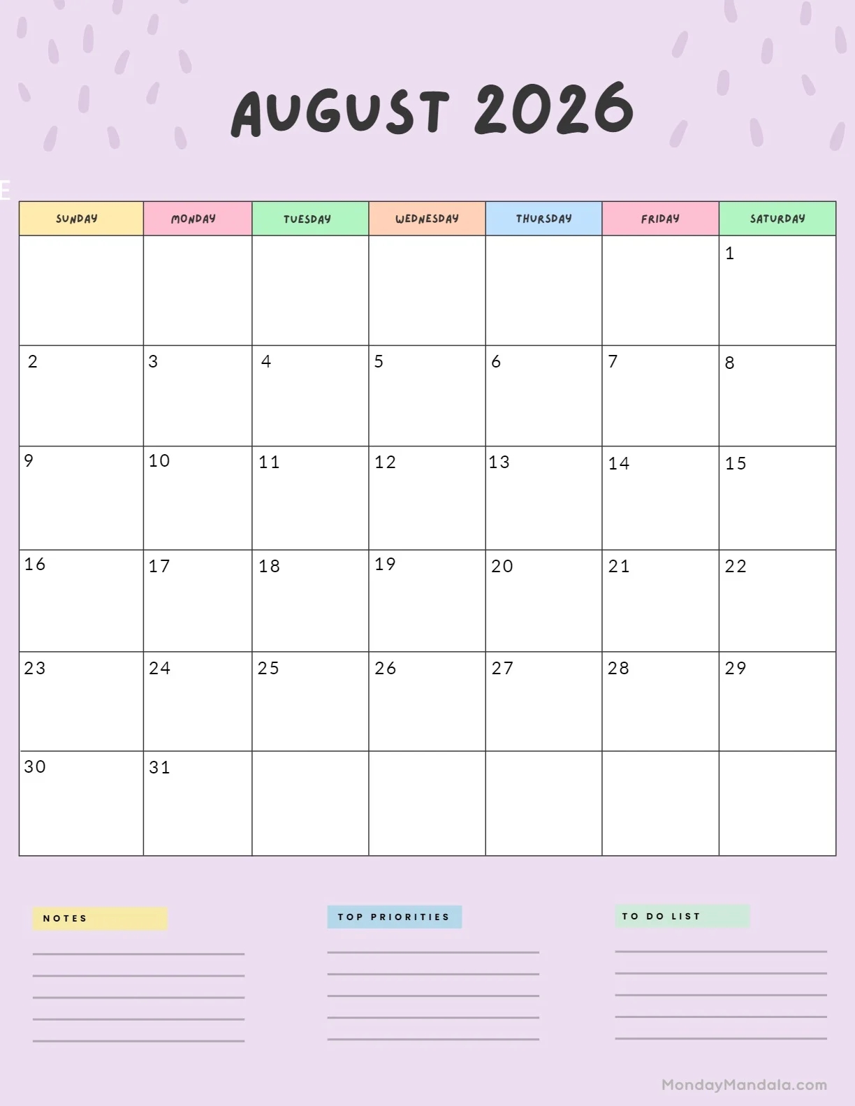 August 2026 Calendars 52 Free PDF Printables 