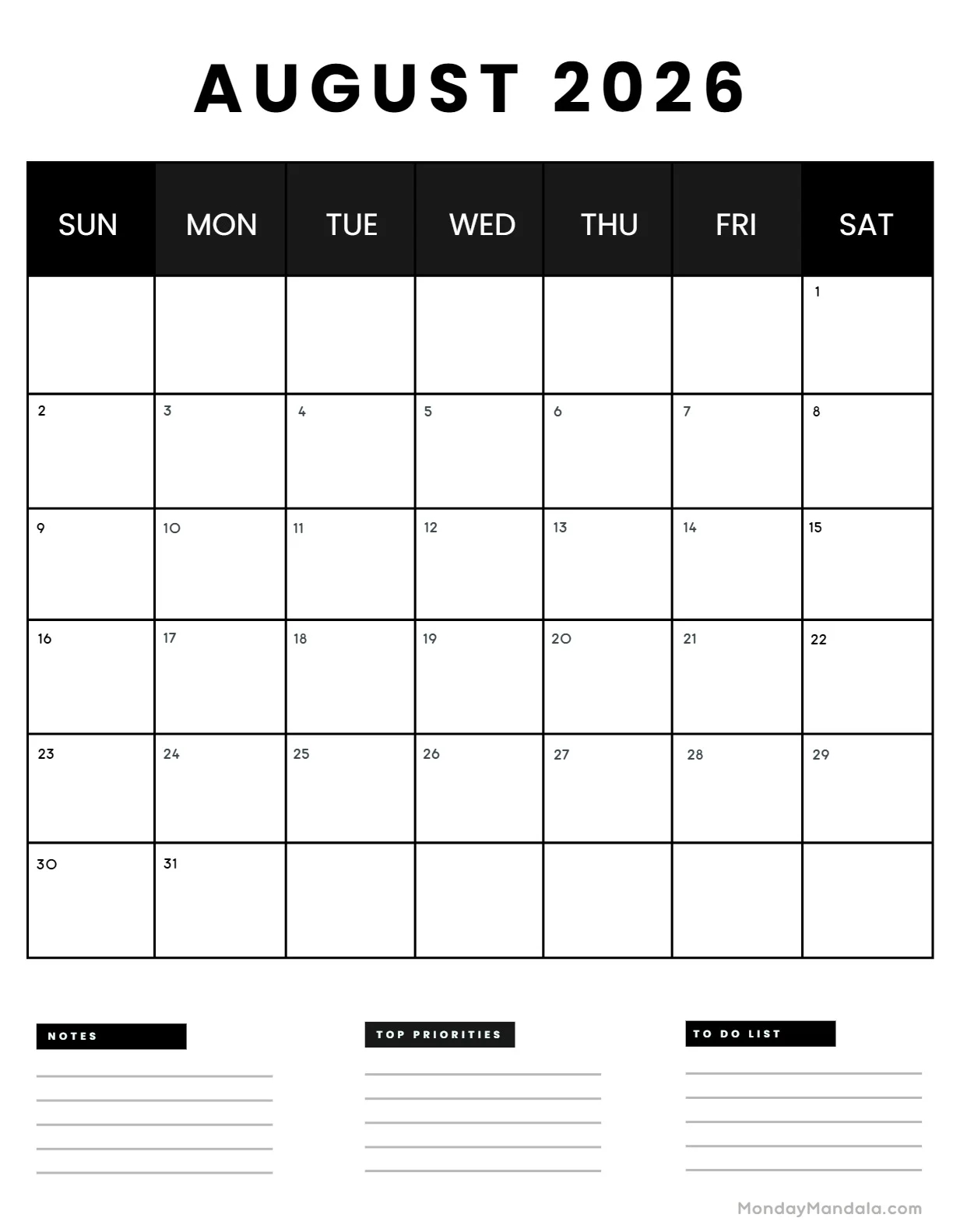 August 2026 Calendars 52 Free PDF Printables 
