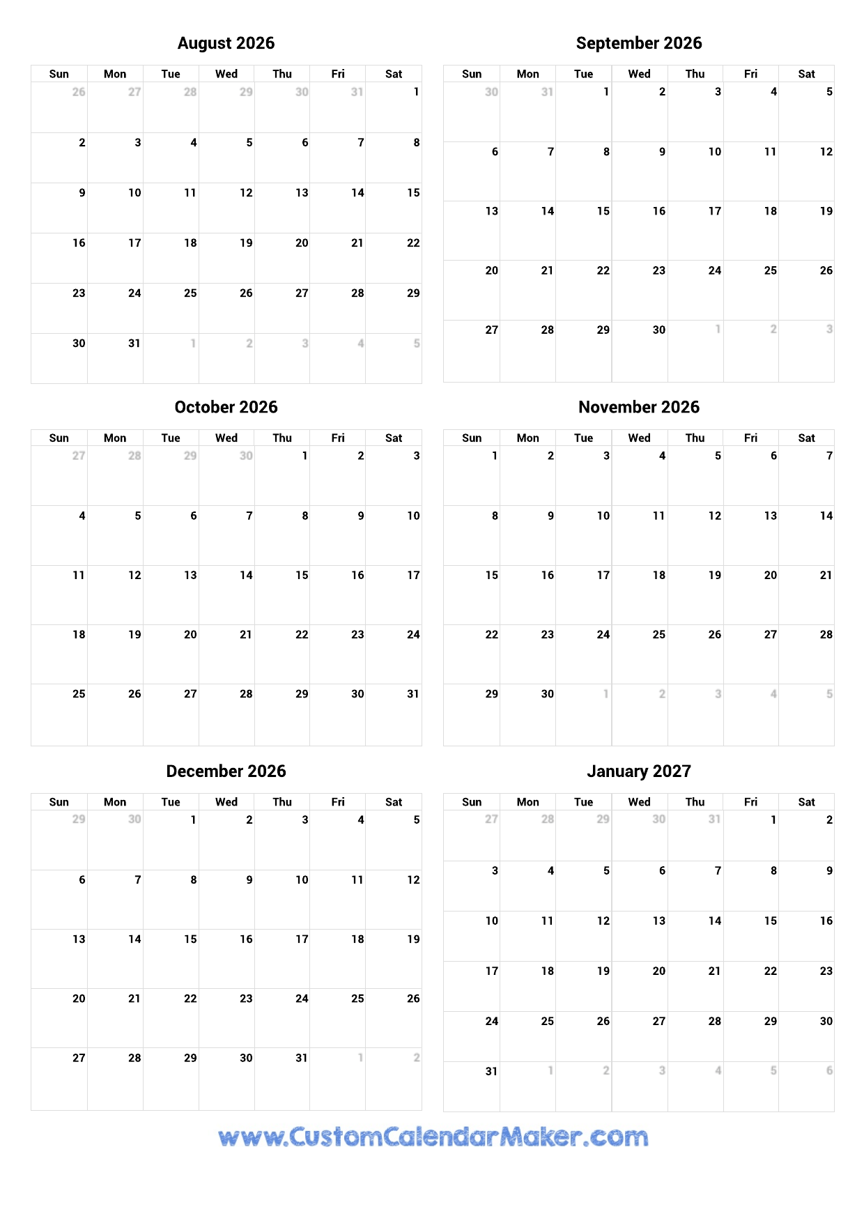 August 2026 Printable Calendar August 2026 Printable Calendar