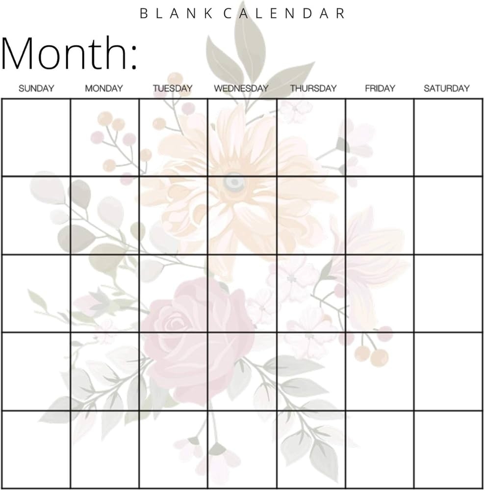 Blank Calendar Pretty Flowers Undated Planner For Organizing Blank Calendar Pretty Flowers Undated Planner For Organizing
