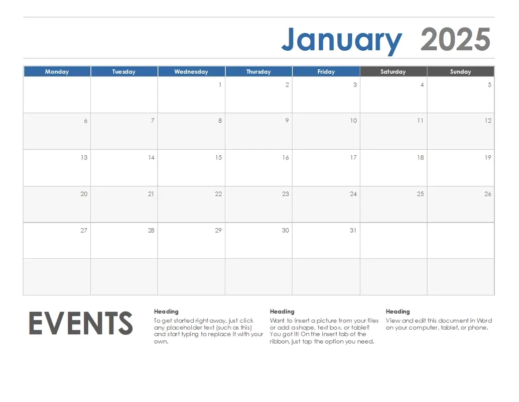 Blank Calendar Templates Microsoft Create