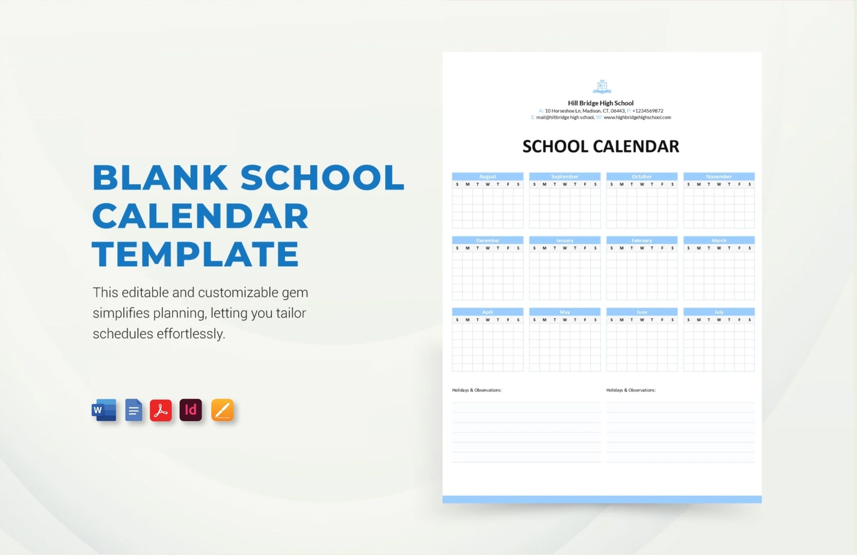 Blank School Calendar Template In Google Docs Pages Word PDF InDesign Download Template