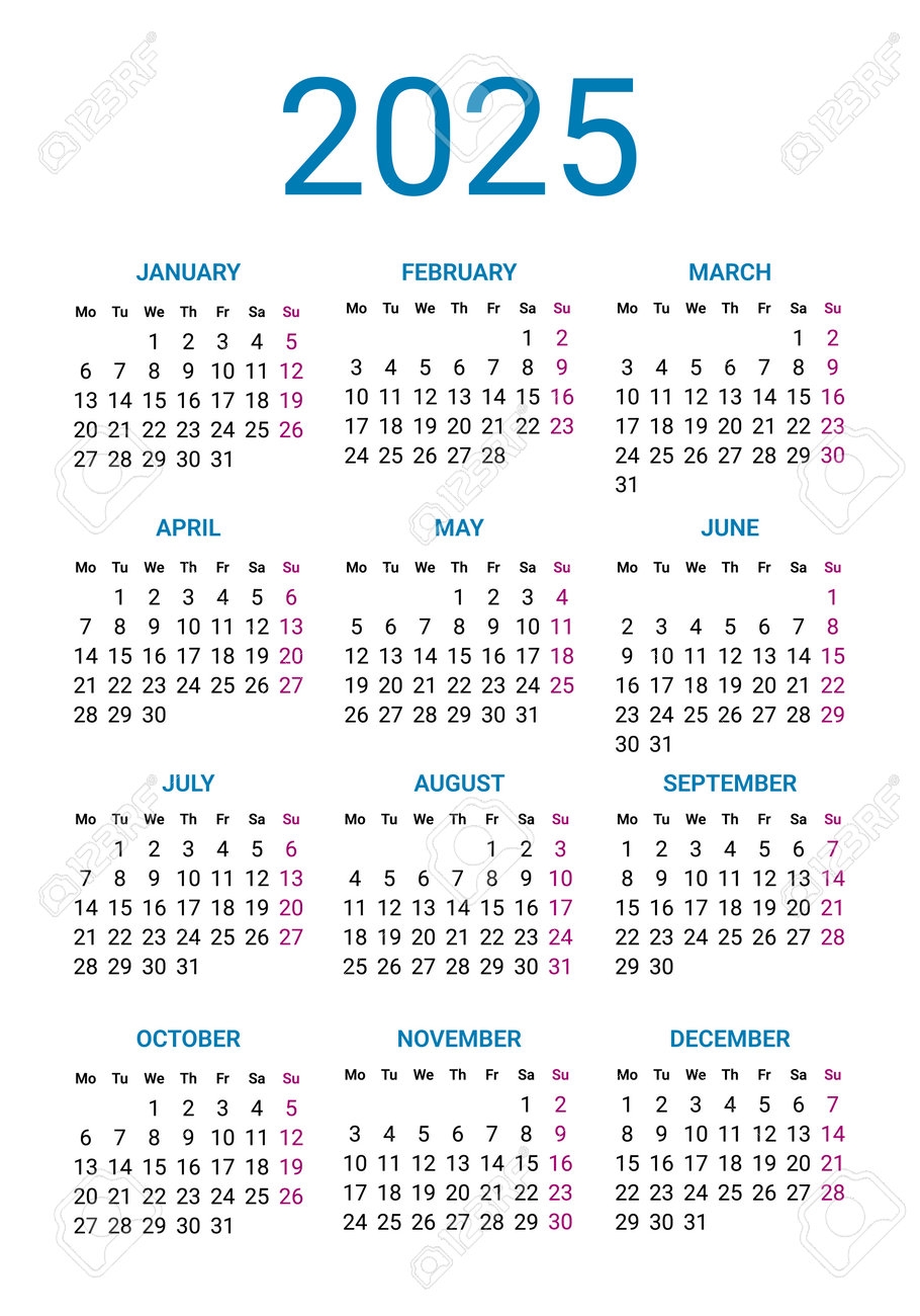 Calendar 2025 Year Design Template Week Starts On Sunday Simple Style Year Pocket Or Wall Calendar Template Corporate Design Planner Template Vector Illustration Royalty Free SVG Cliparts Vectors And Stock Illustration Image 197554004 