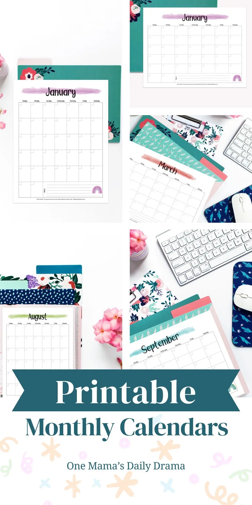 Colorful Printable Monthly Calendar Pages Undated Vertical And Horizontal