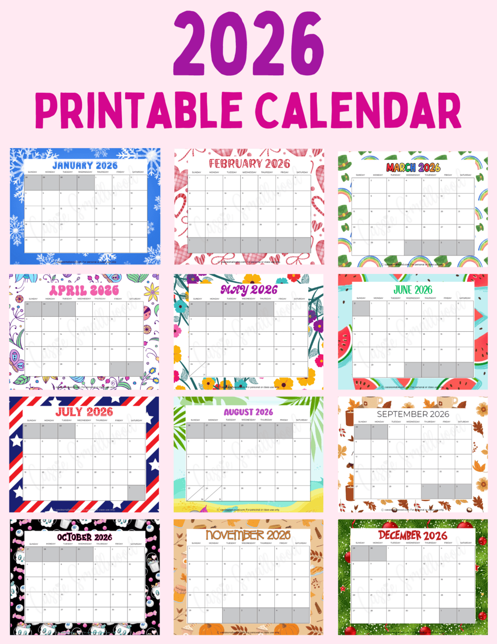 cute free printable 2026 monthly calendar cassie smallwood
