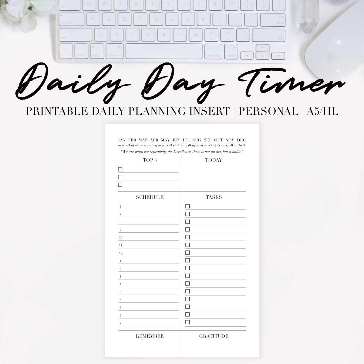 Daily Day Timer Printable Insert Personal Half Letter The Charmed Shop