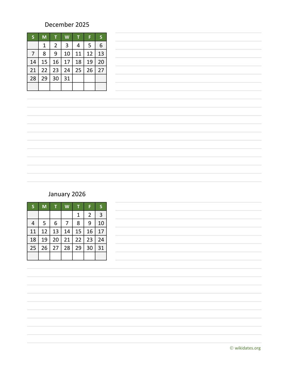December 2025 And January 2026 Calendar WikiDates