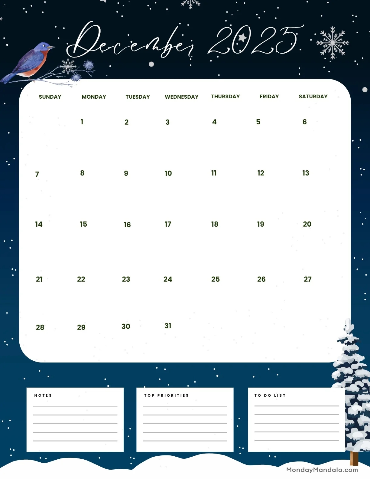 December 2025 Free Printable Calendar