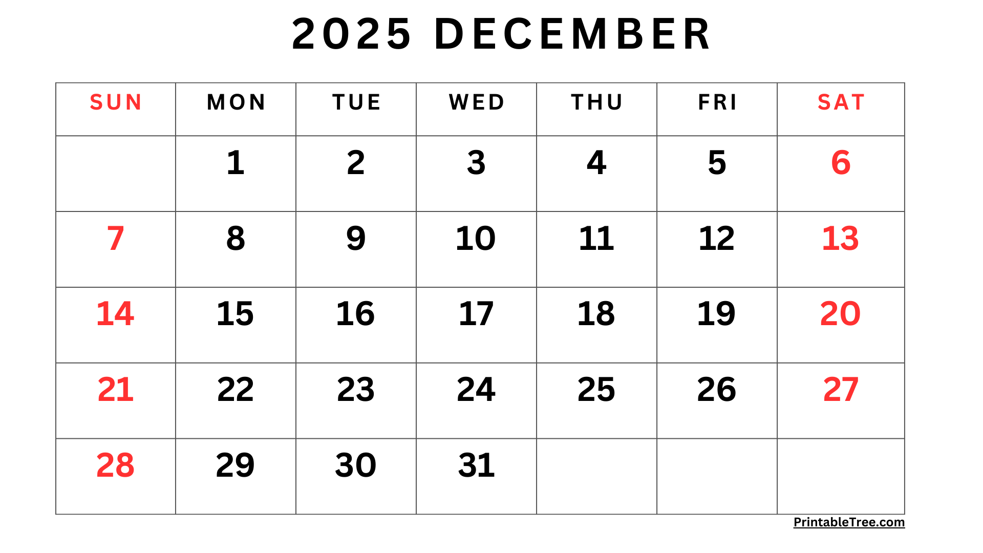 December 2025 Printable Calendars