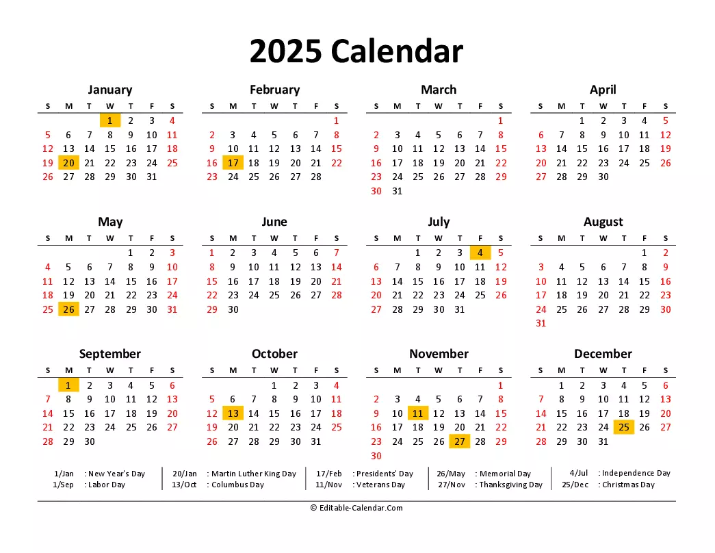download editable calendar 2025 monday start