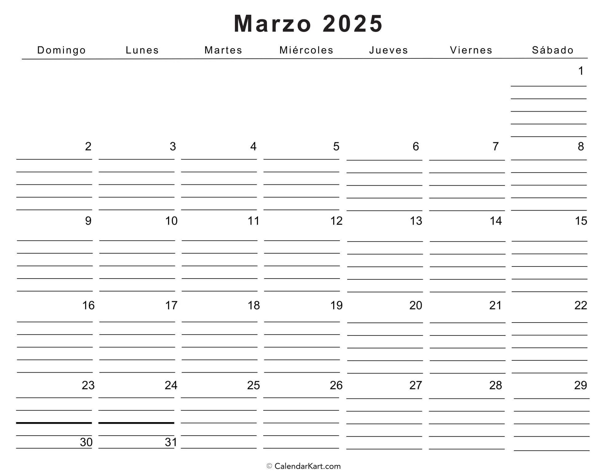 Download Free Printable March 2025 Calendar Calendarkart