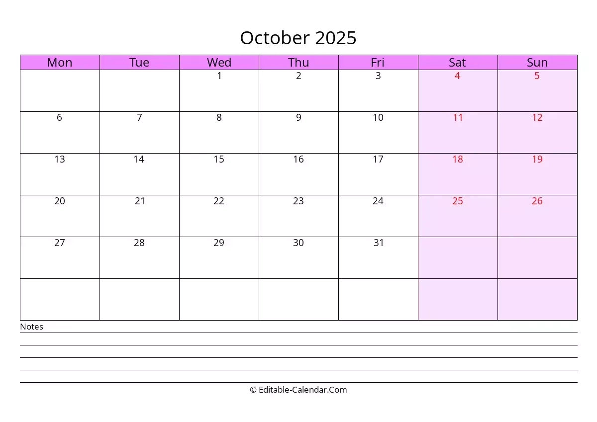 Download October 2025 Printable Calendar With Previous And Next Month Monday Start