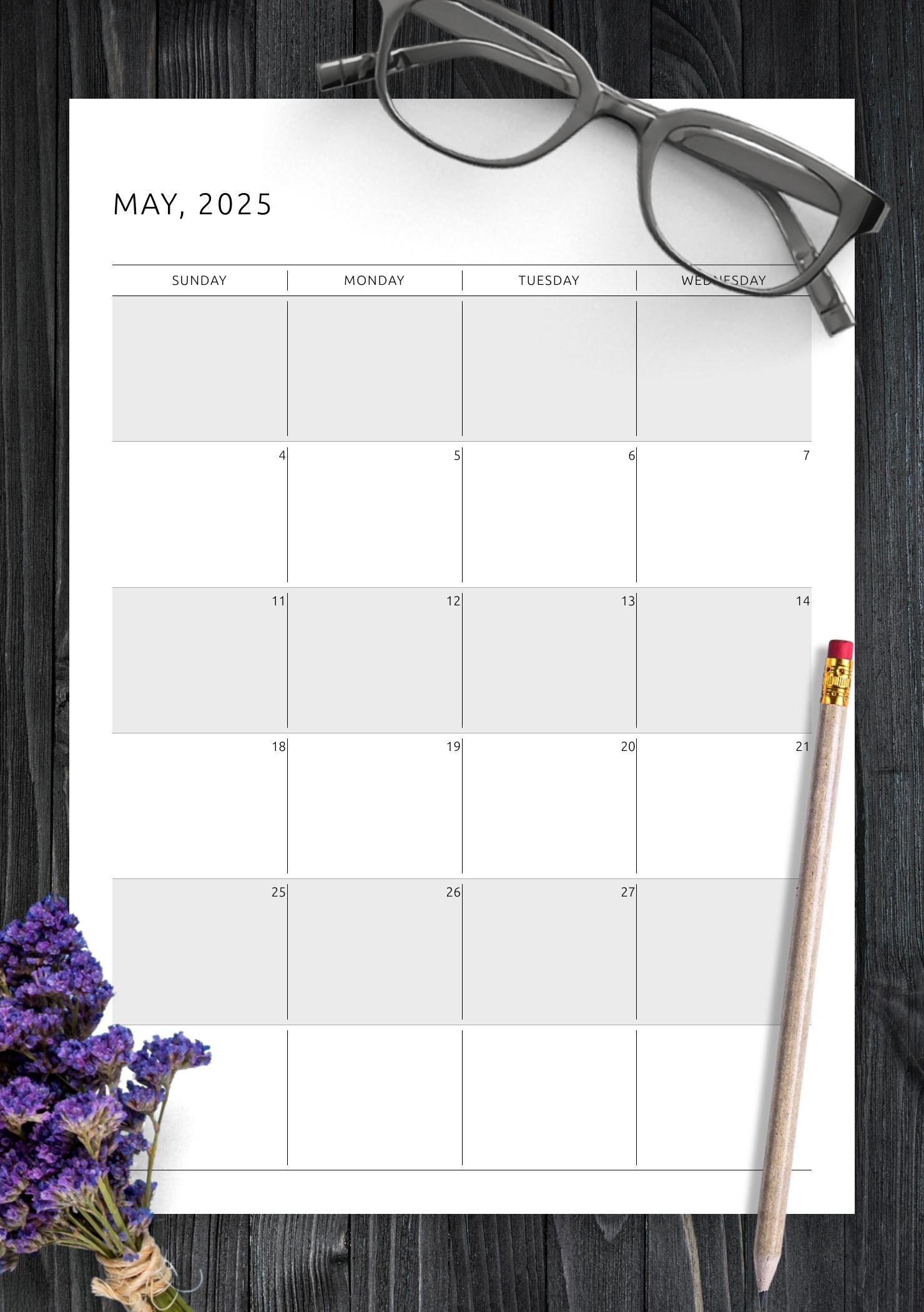 Download Printable Monthly Calendar Template PDF