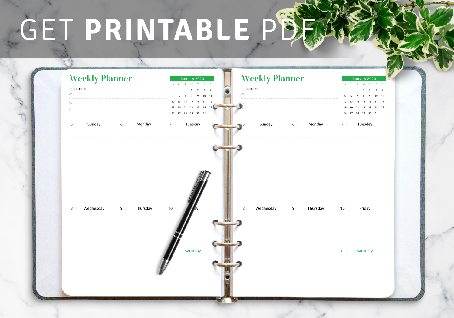 Download Printable Week At A Glance Planner With Calendar PDF