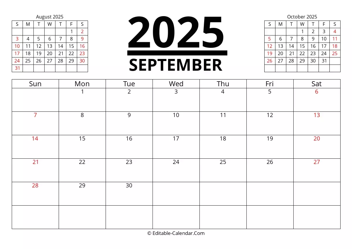 Sept Calendar 2025 Printable