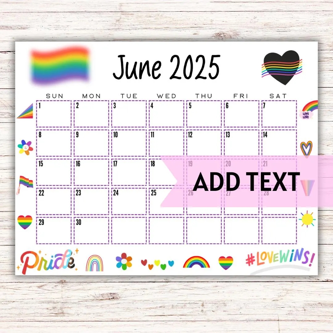 EDITABLE June 2025 Calendar LGBTQ Month Planner Printable Pride Month June Calendar Pride Calendar 2025 Wall Calendar Pride Month Etsy