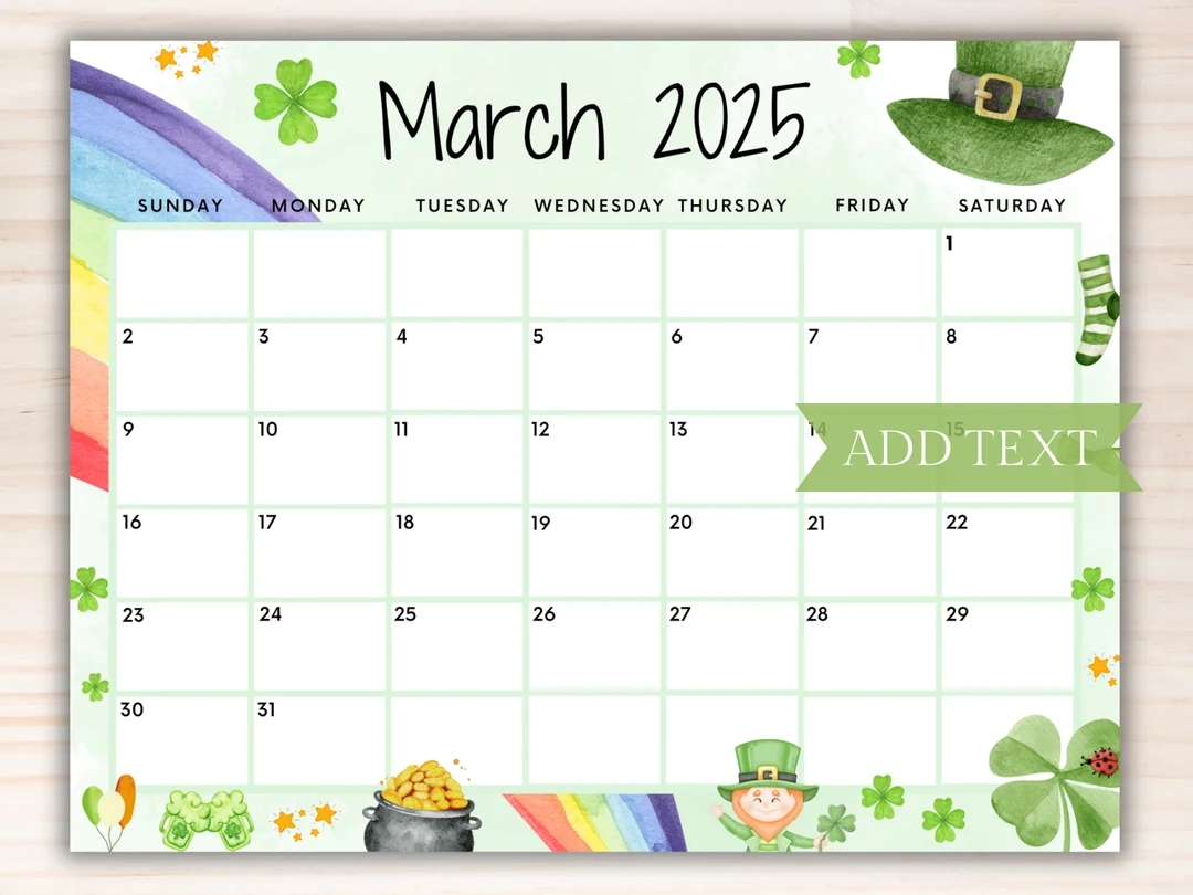 EDITABLE March 2025 Calendar Printable Rainbow Calendar W Happy St Patricks Day Planner For March Kids School Schedule Irish Day Etsy