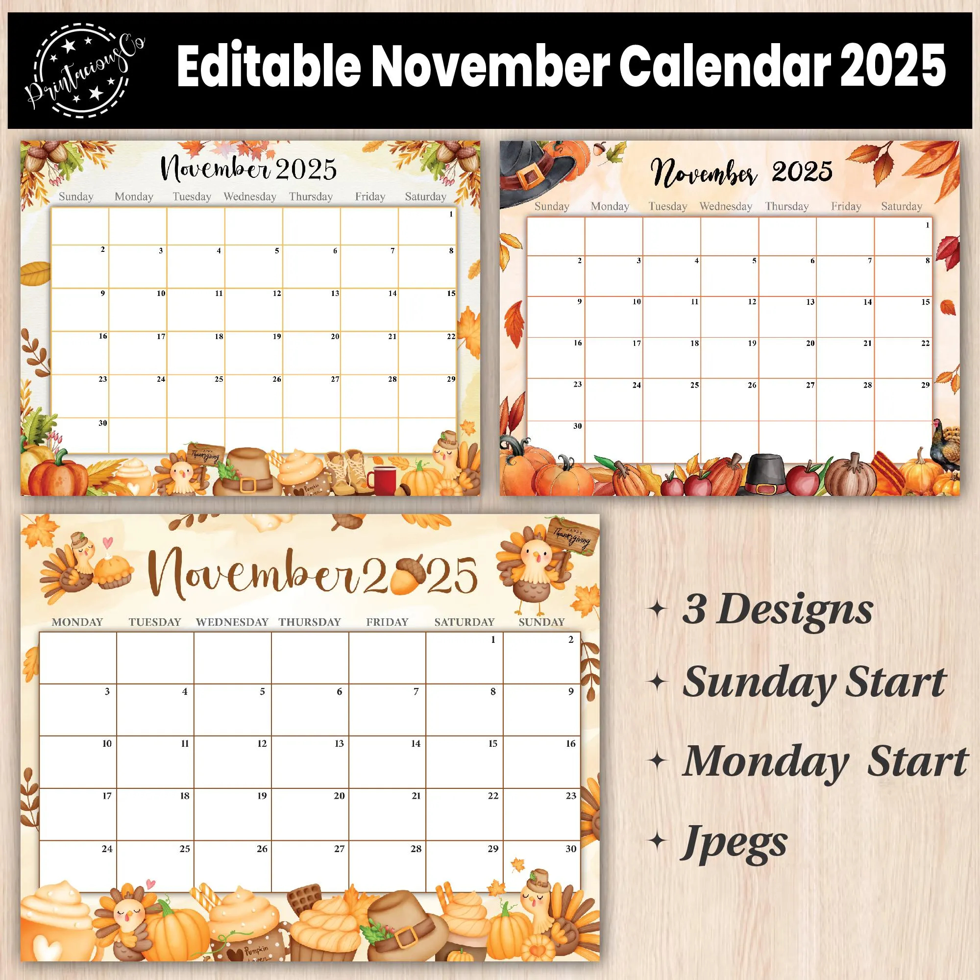 editable november 2025 calendar printable wall calendar 2025 fillable monthly planner sunday monday start kids calendar 2025 etsy