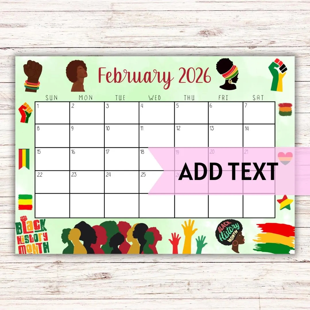 EDITABLE Printable February Calendar 2026 Black History Month Calendar Black History February Calendar Monthly Calendar Fillable Etsy